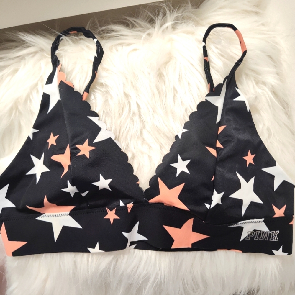 🥰 EUC Victoria's Secret PINK Bonded Bralette Swim/Gym, Star Print, Medium